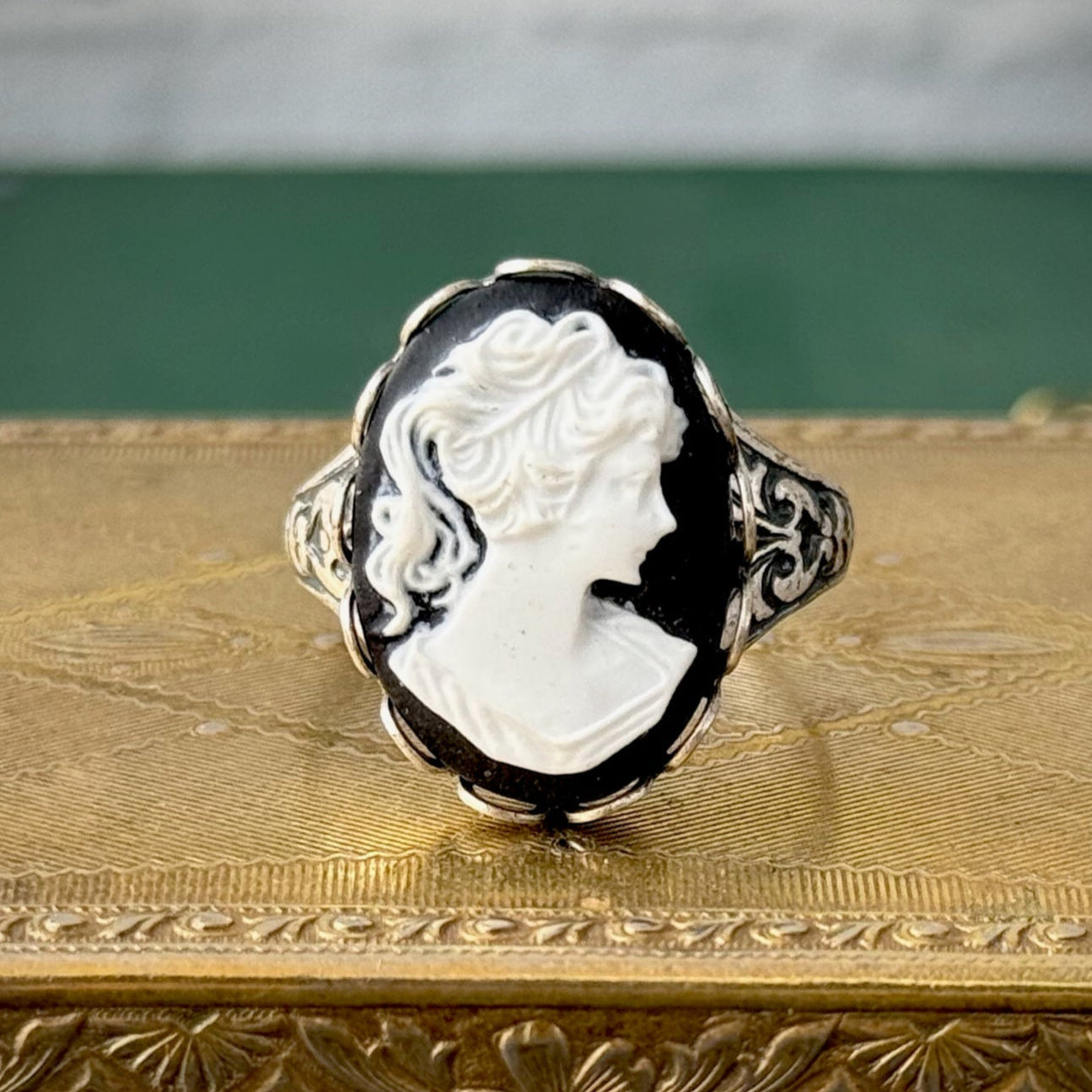 Woman Cameo Ring- Black, White or Cream