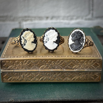 Woman Cameo Ring- Black, White or Cream