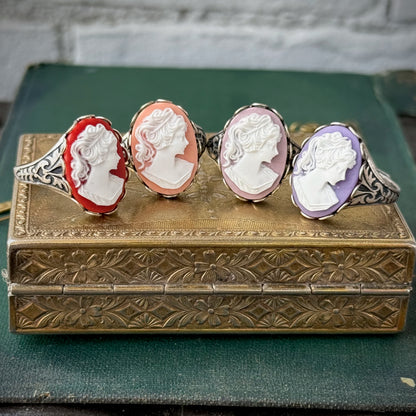 Woman Cameo Ring- Pink, Purple or Red