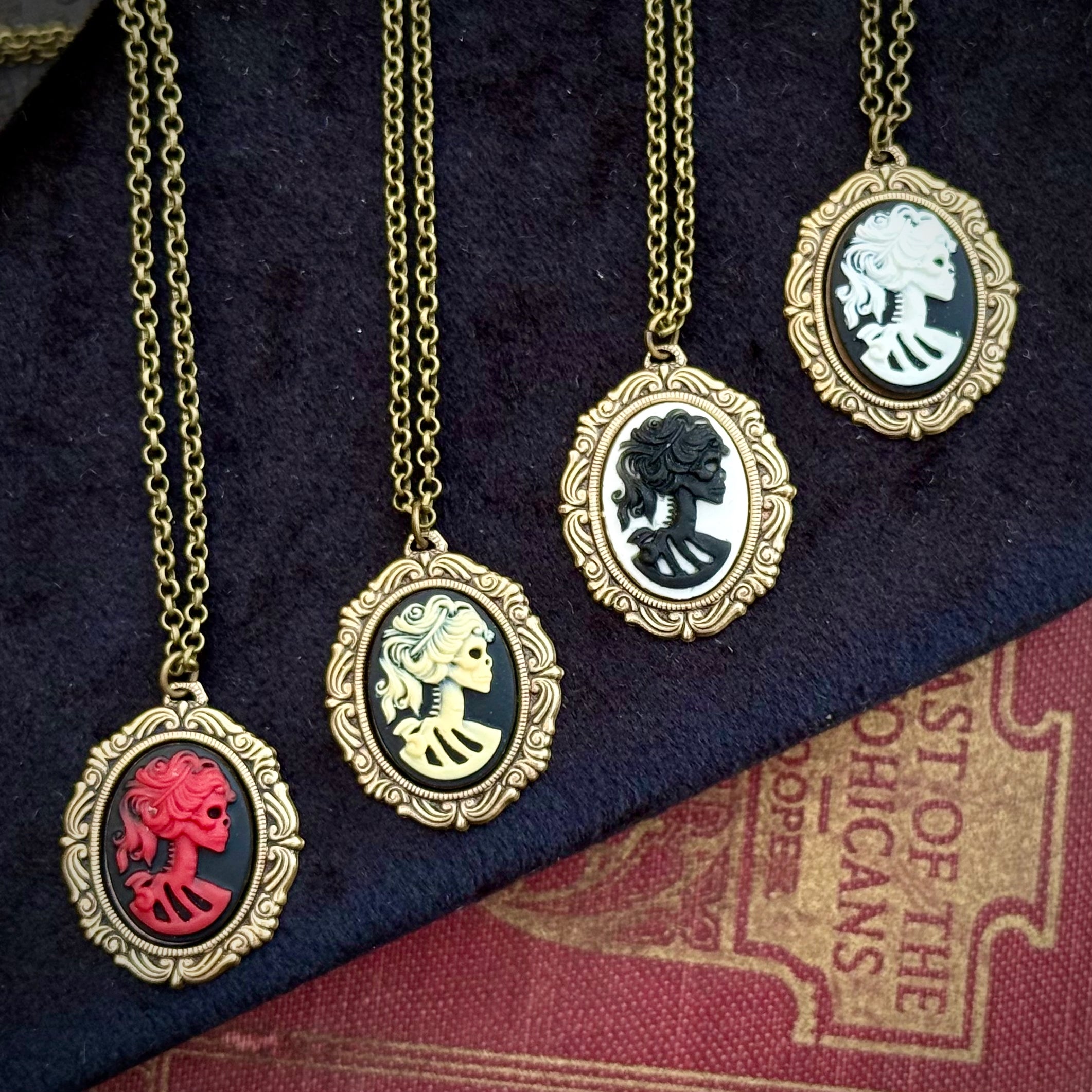 Skeleton Woman Cameo Necklace