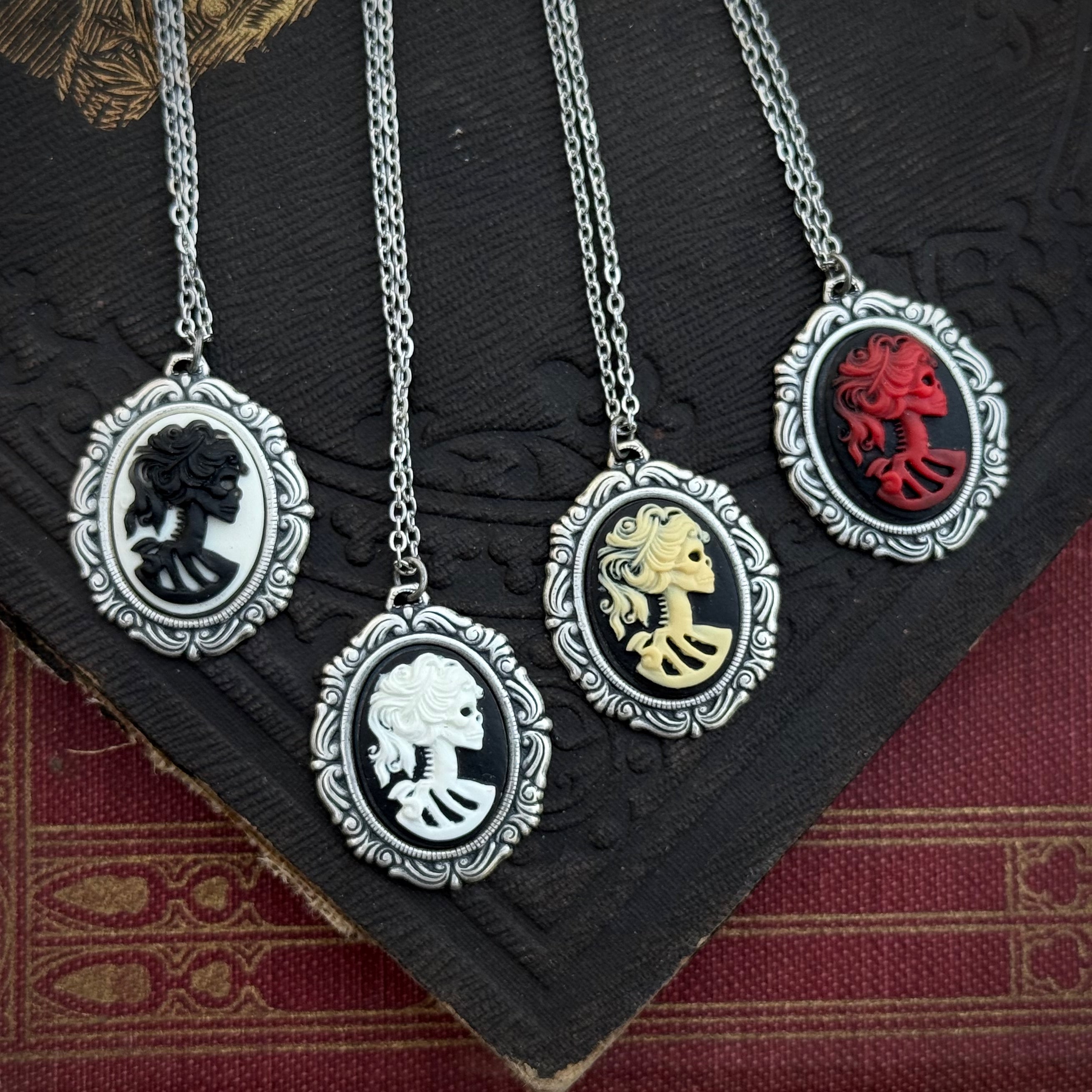 Skeleton Woman Cameo Necklace