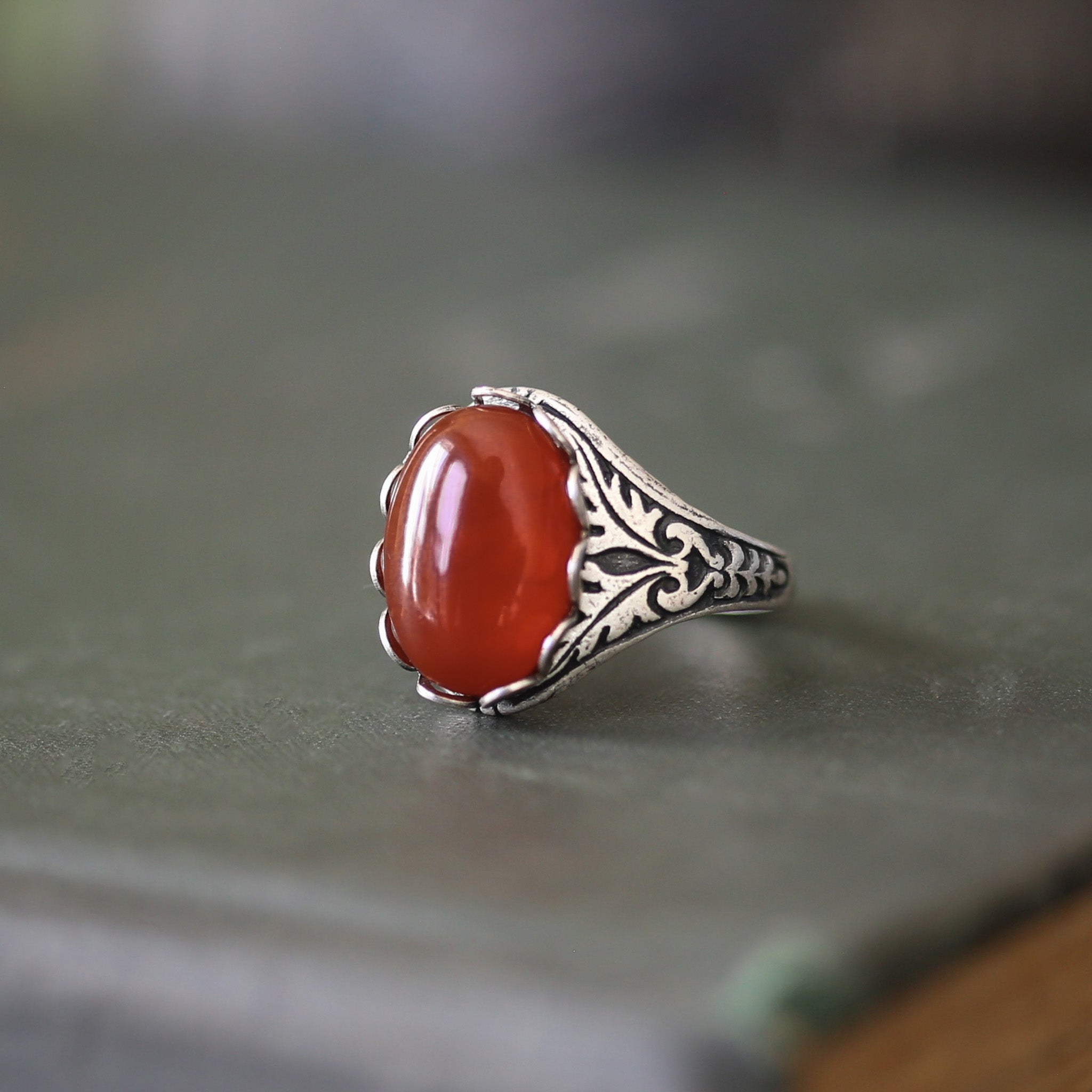 Orange Stone Oak Band Adjustable Ring