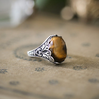 Orange Stone Oak Band Adjustable Ring