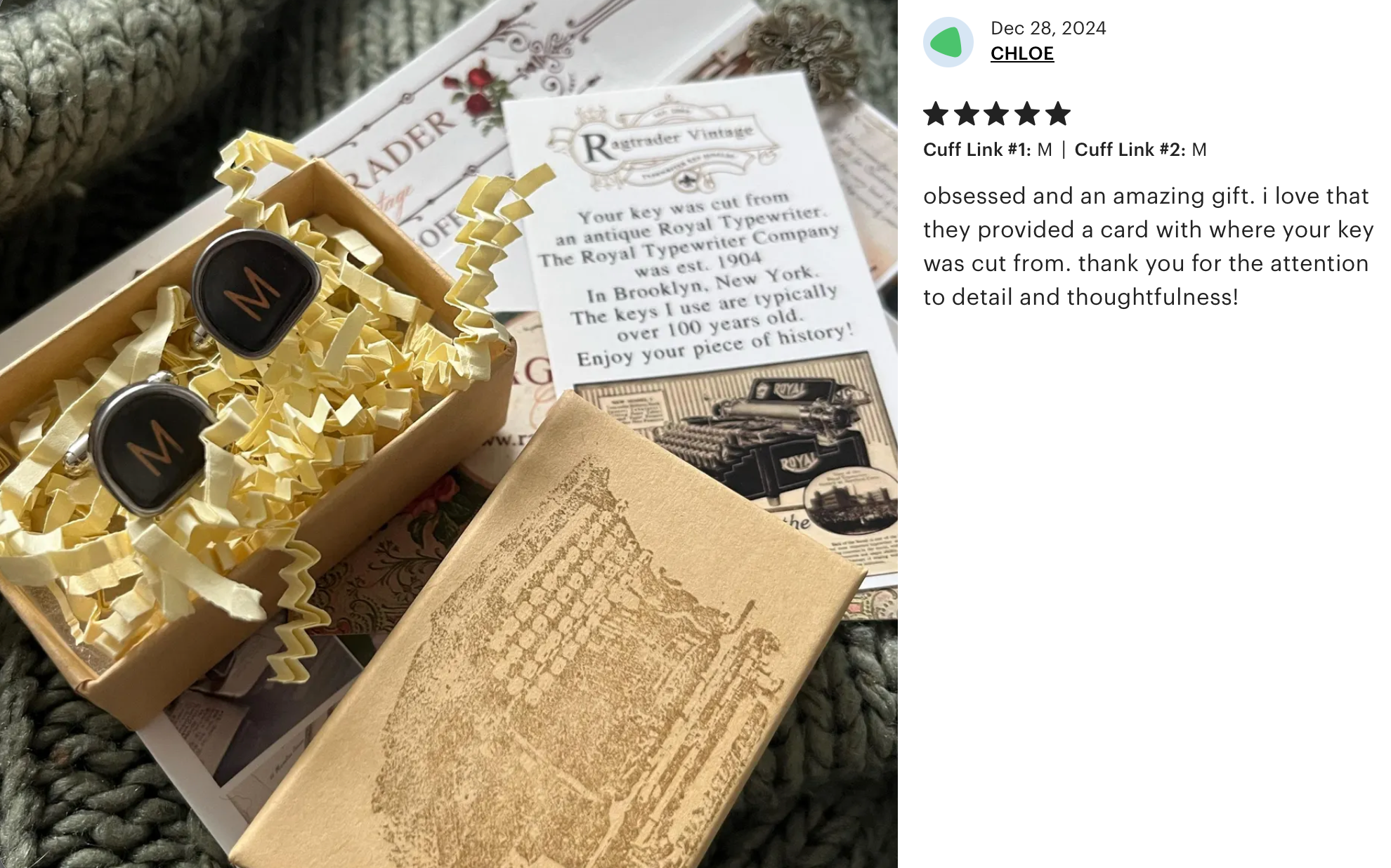 Typewriter key cufflinks in a box