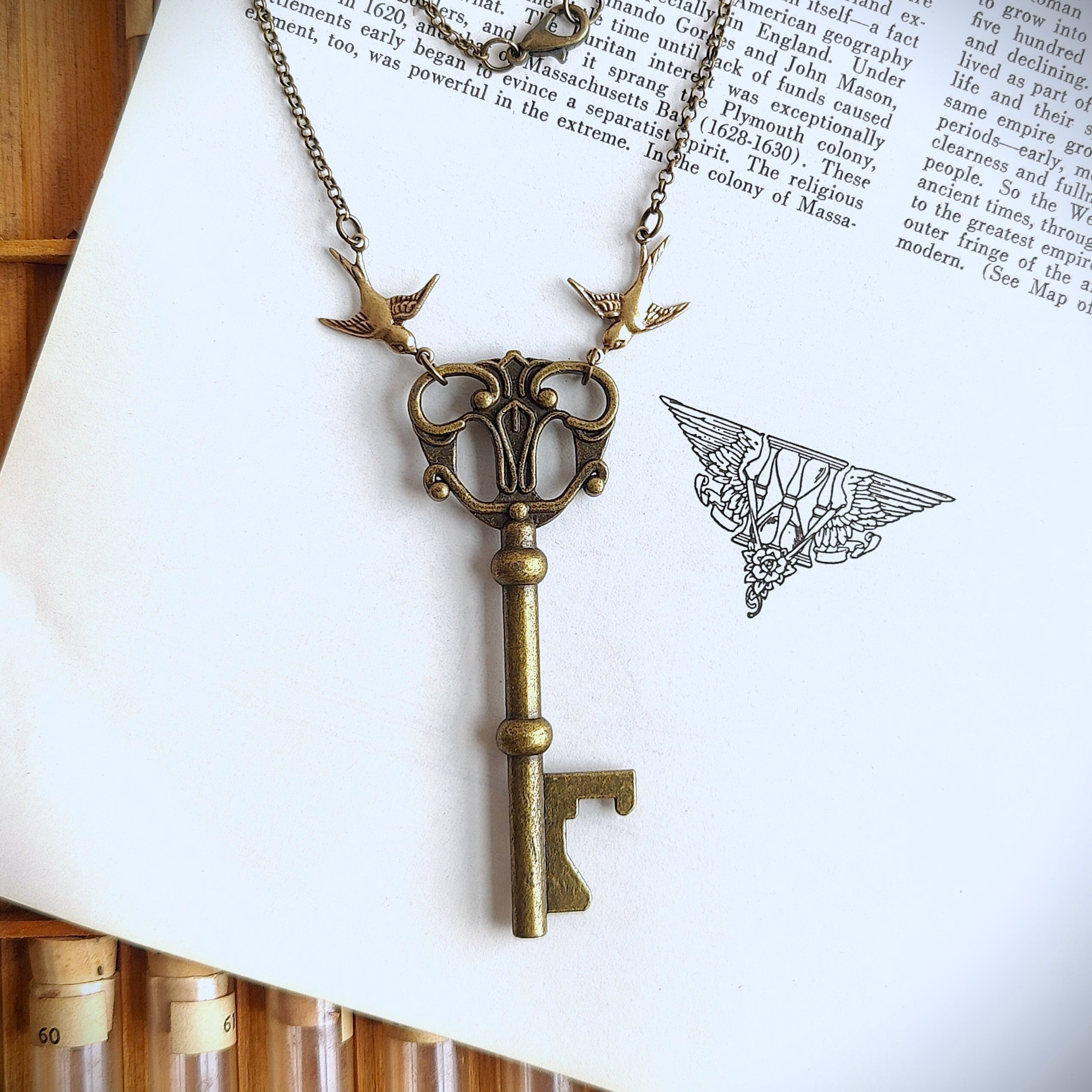 Large Art Nouveau Garden Key with Birds