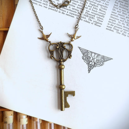 Large Art Nouveau Garden Key with Birds