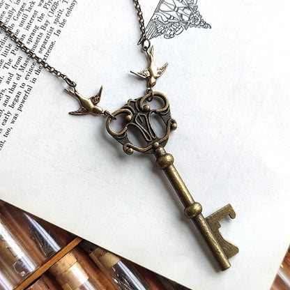 Large Art Nouveau Garden Key with Birds