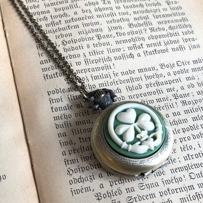 Claddagh Clover Pocket Watch Necklace