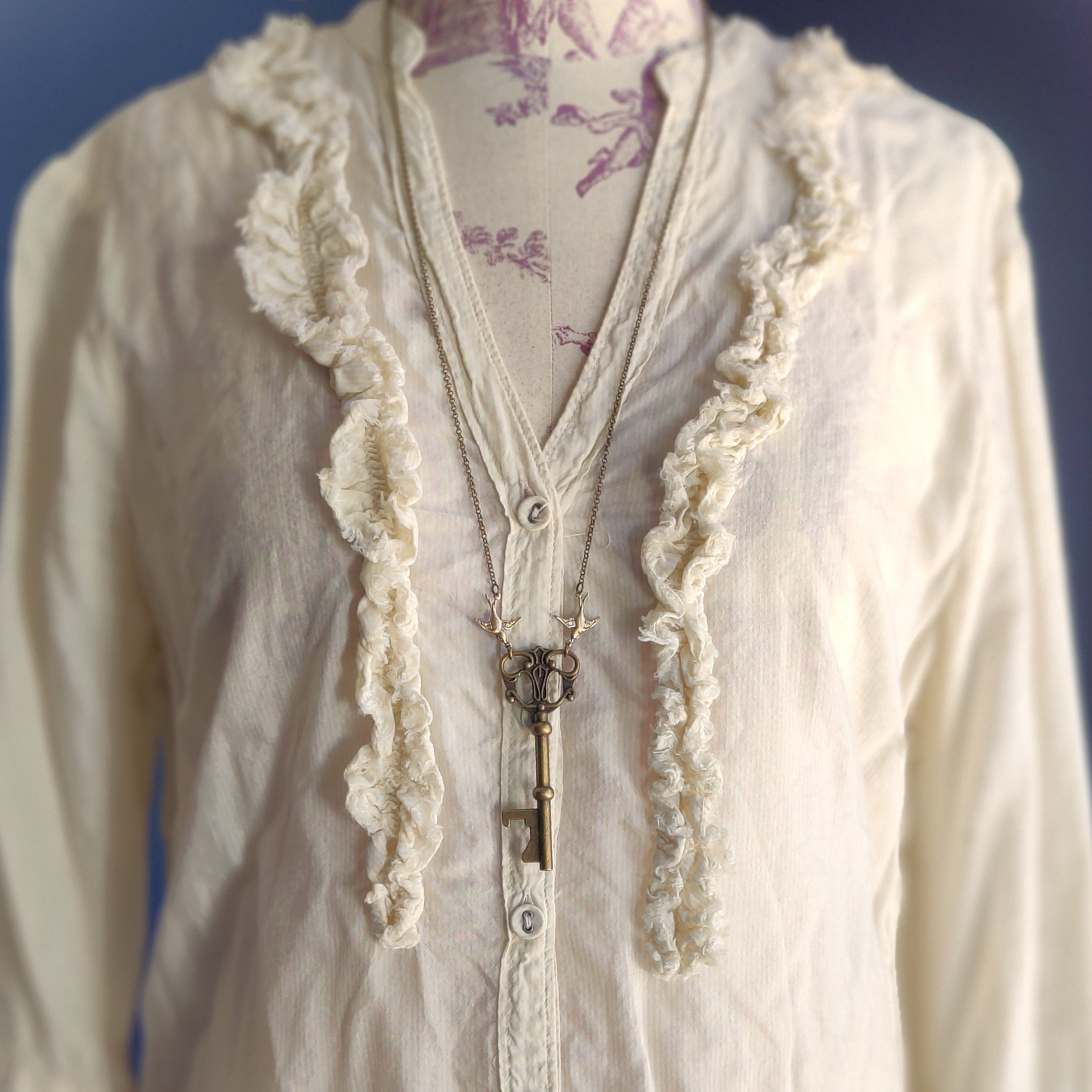 Large Art Nouveau Garden Key with Birds