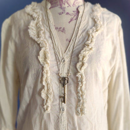 Large Art Nouveau Garden Key with Birds