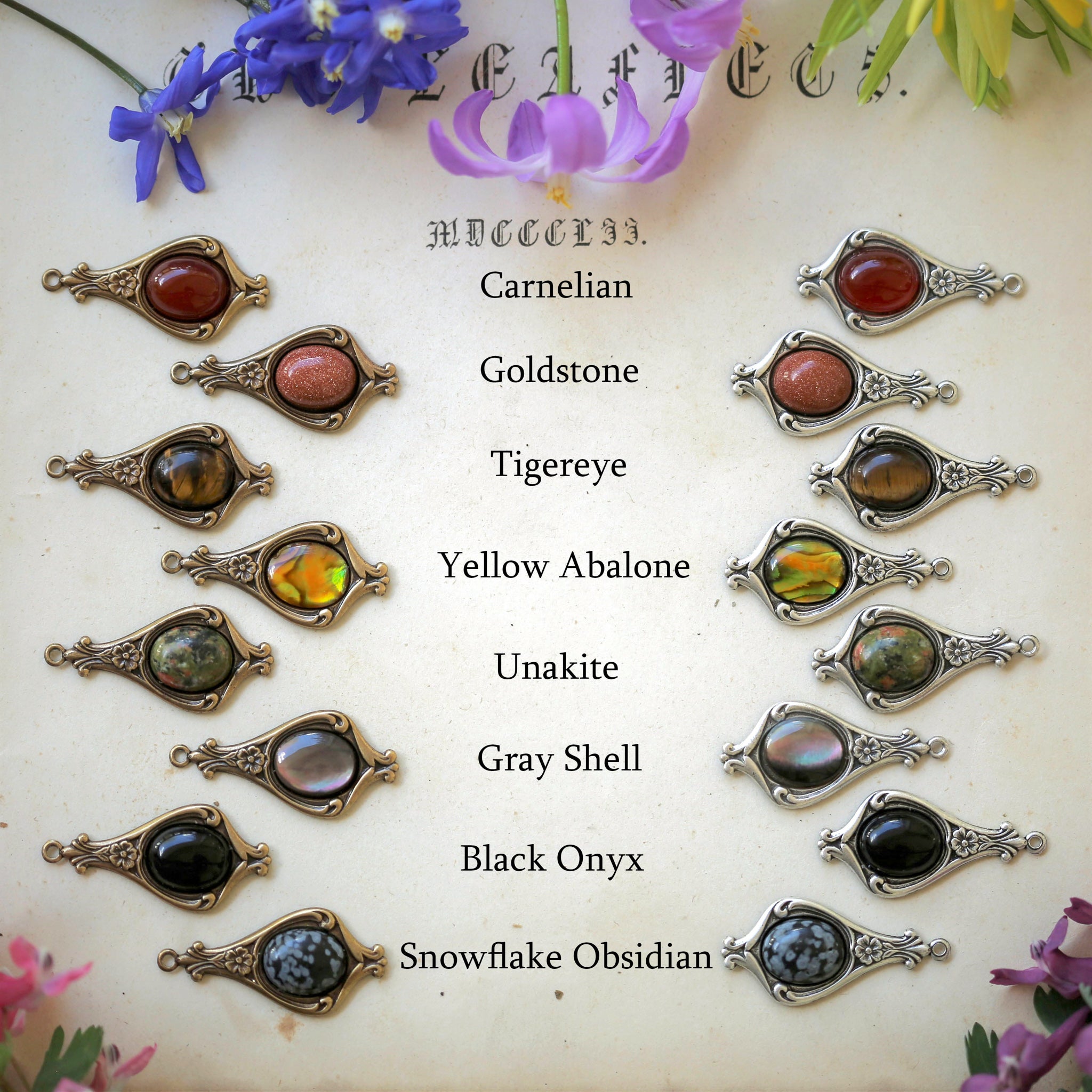 stone options displayed for pendant drops