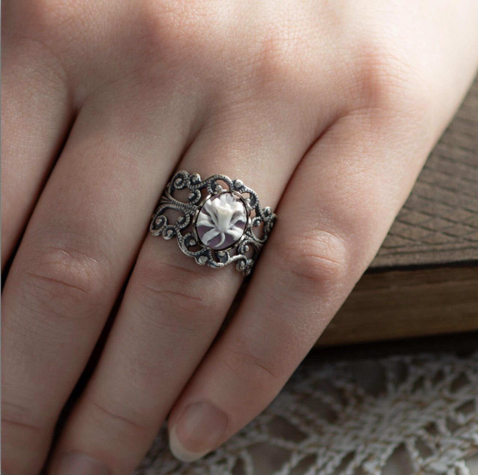Purple Lily Cameo Ring