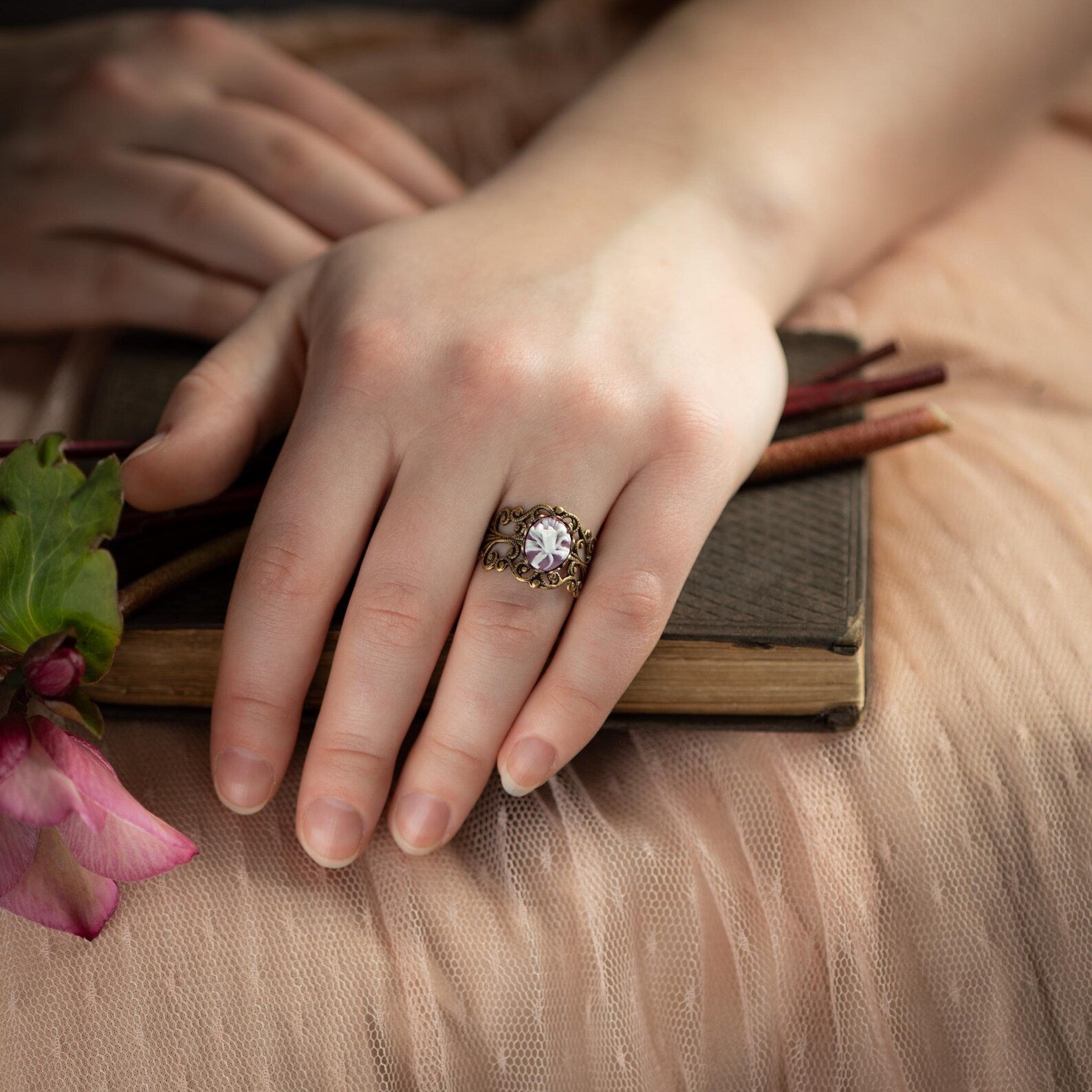Purple Lily Cameo Ring