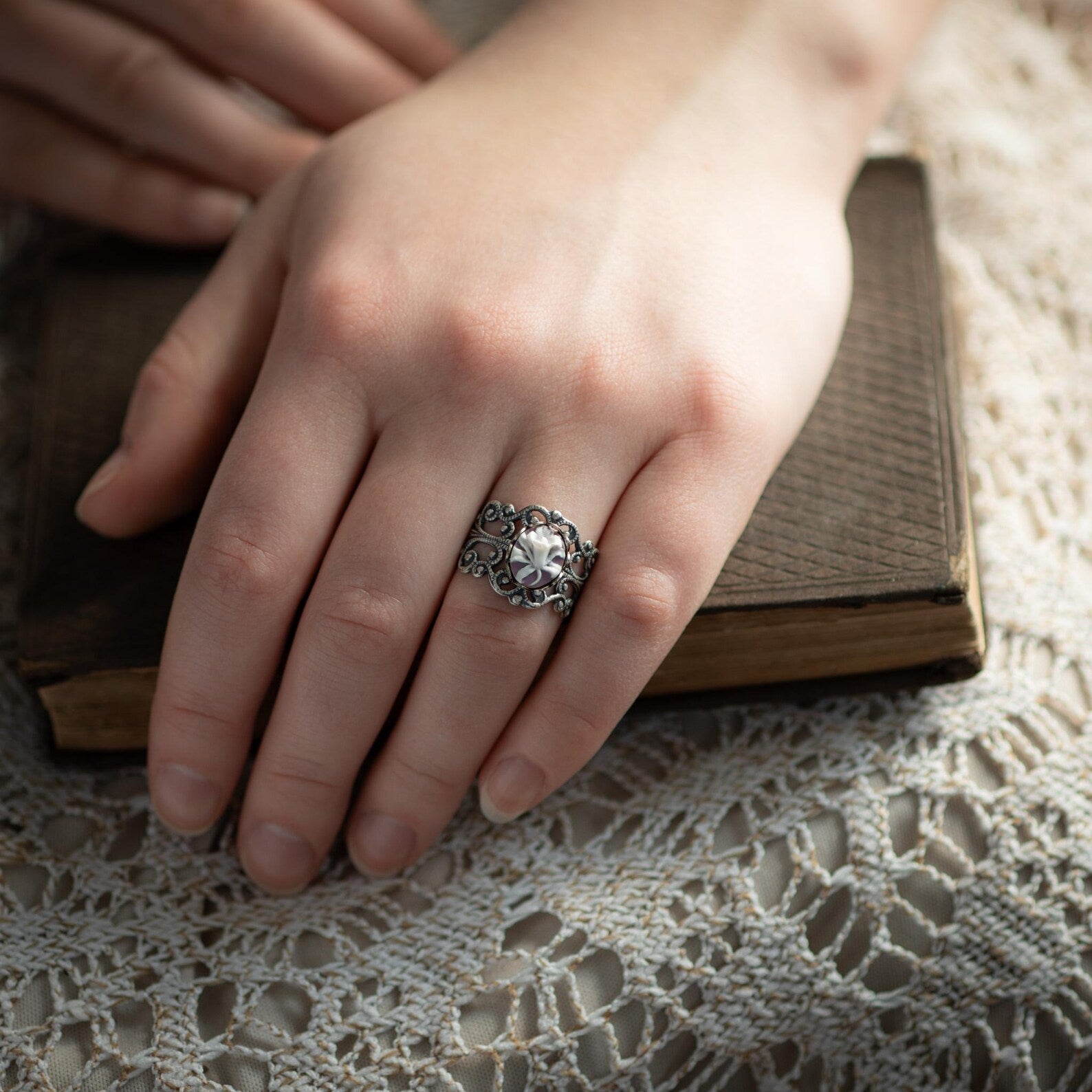 Purple Lily Cameo Ring
