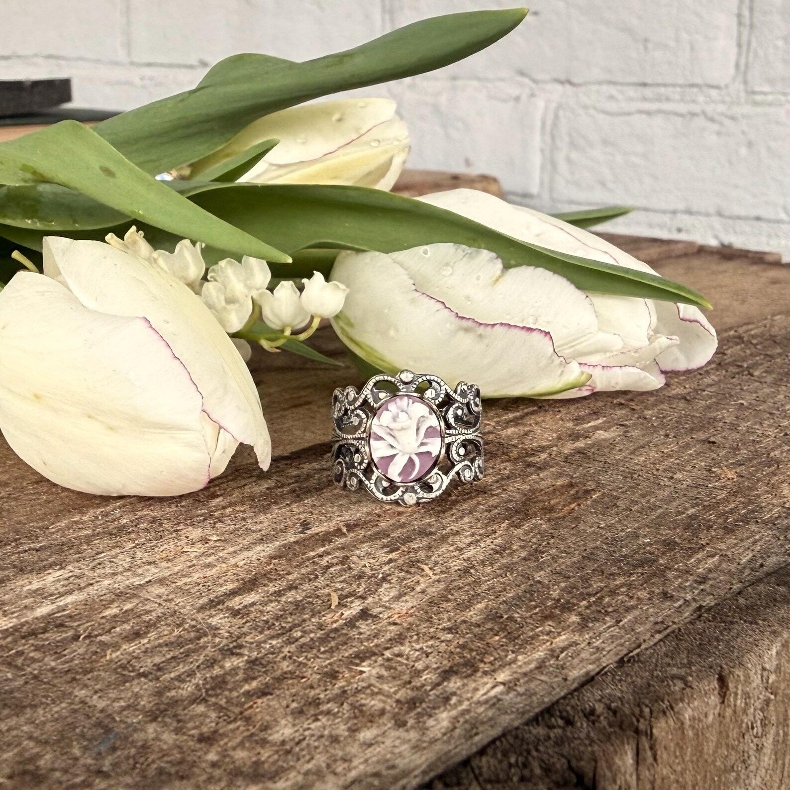 Purple Lily Cameo Ring