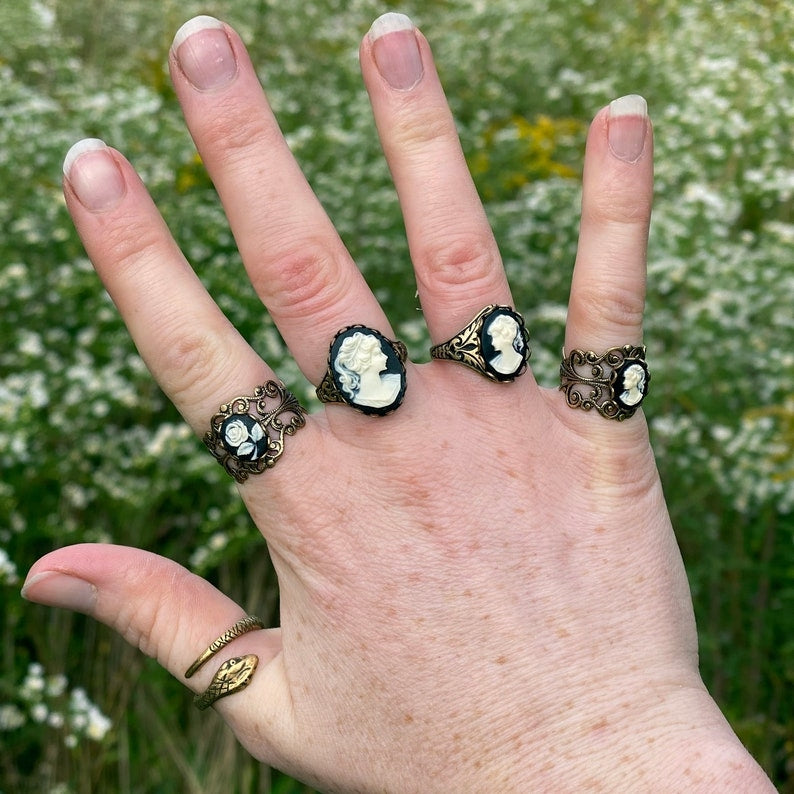 Woman Cameo Ring- Black, White or Cream