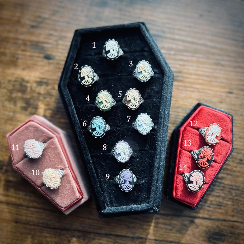 Skeleton Lady Cameo Ring- Pick a Color