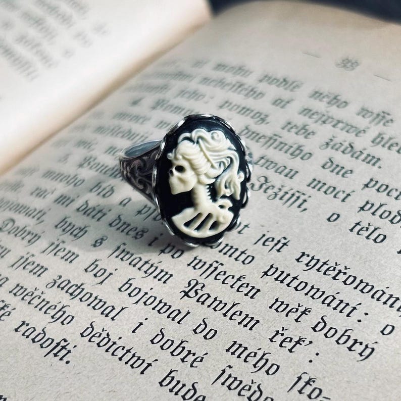 Skeleton Lady Cameo Ring- Pick a Color