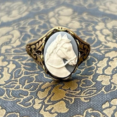 Horse Cameo Ring in Blue