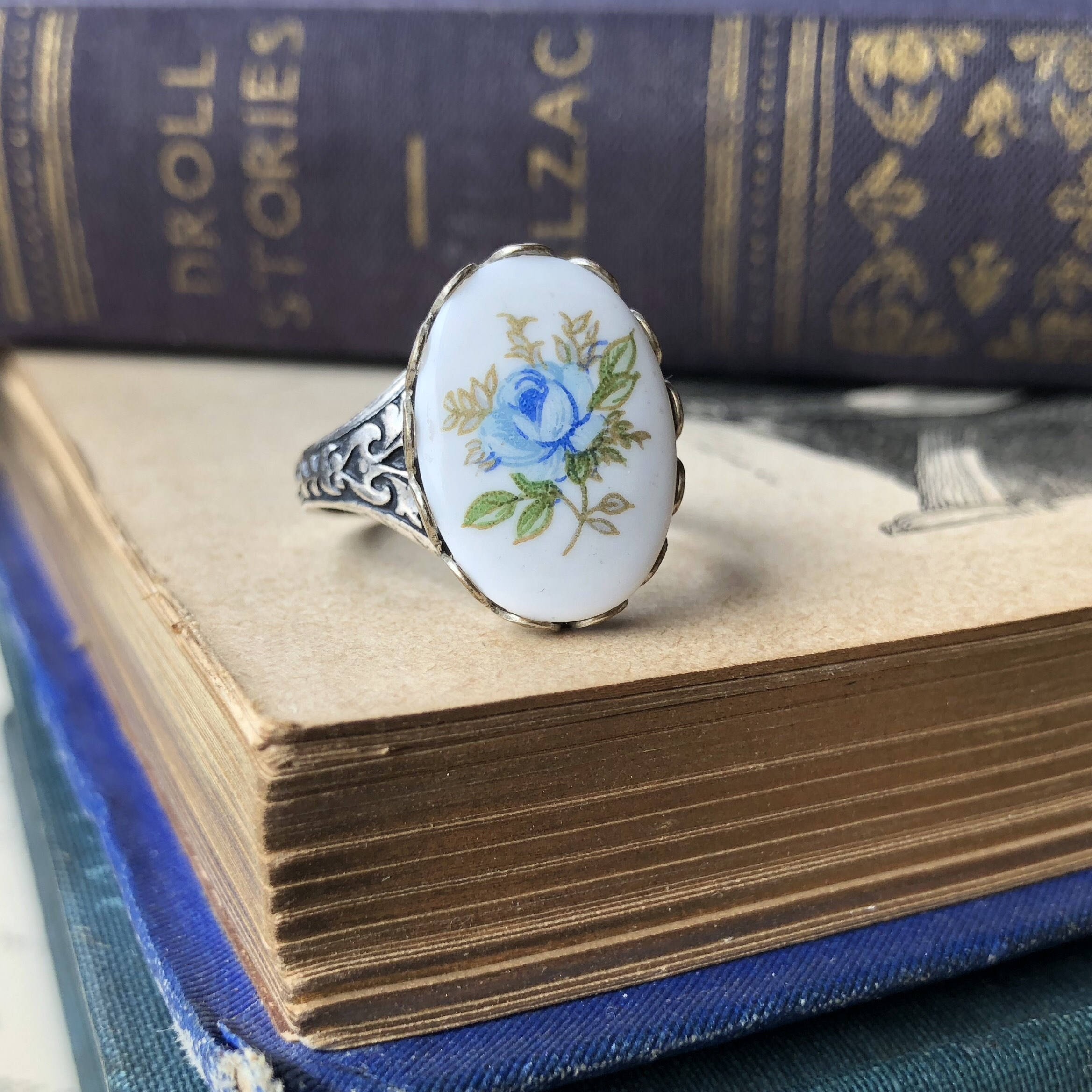 Blue Rose Cameo Ring