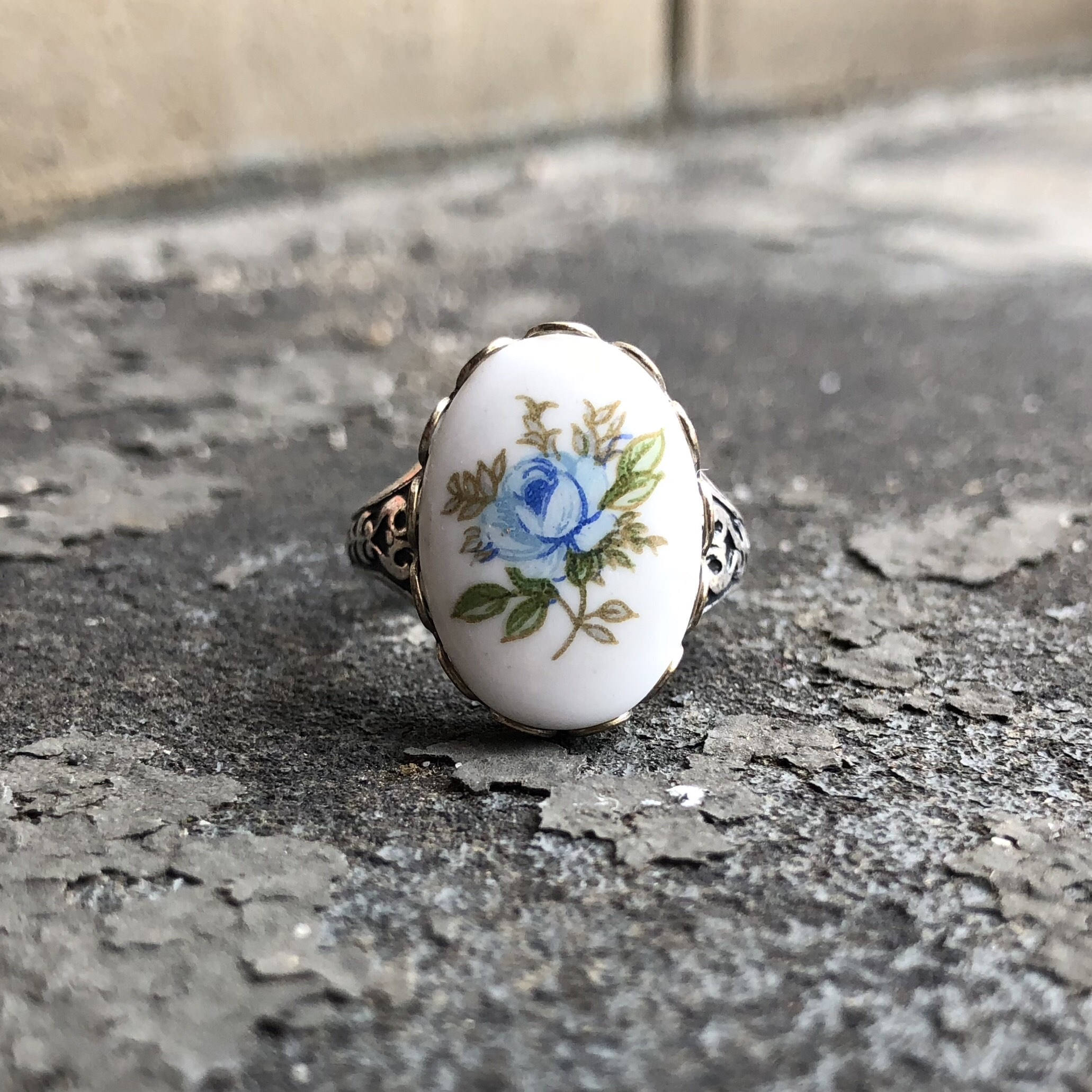 Blue Rose Cameo Ring