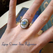 Pink Rose Cameo Ring on Vintage Style Victorian Filigree Adjustable Ring in Silver or Brass.  Available in Pink, Blue, or Yellow