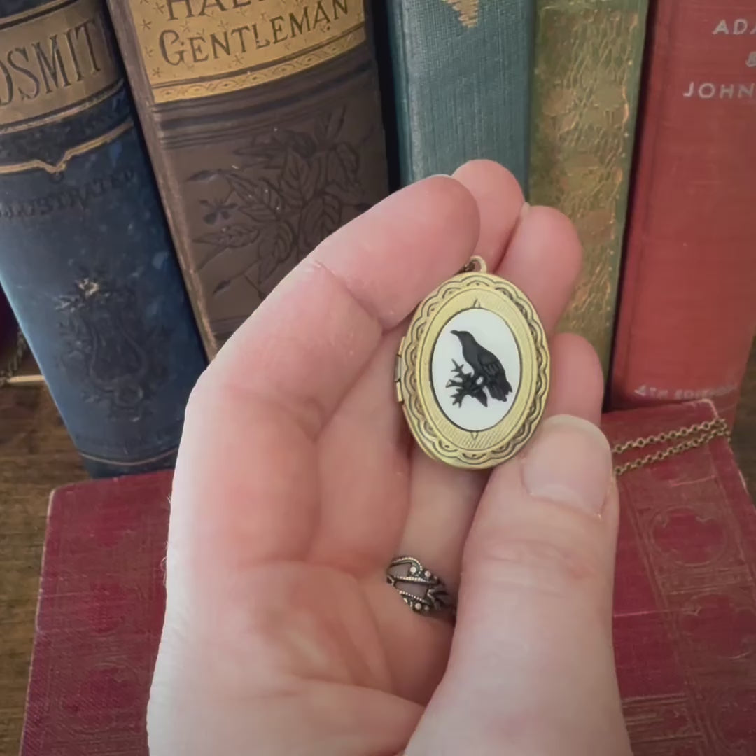 Gothic Raven Locket Necklace