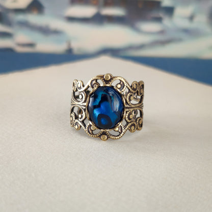 Blue Paua Shell Filigree Ring