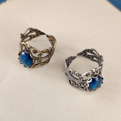 Blue Paua Shell Filigree Ring