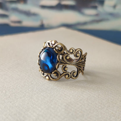 Blue Paua Shell Filigree Ring