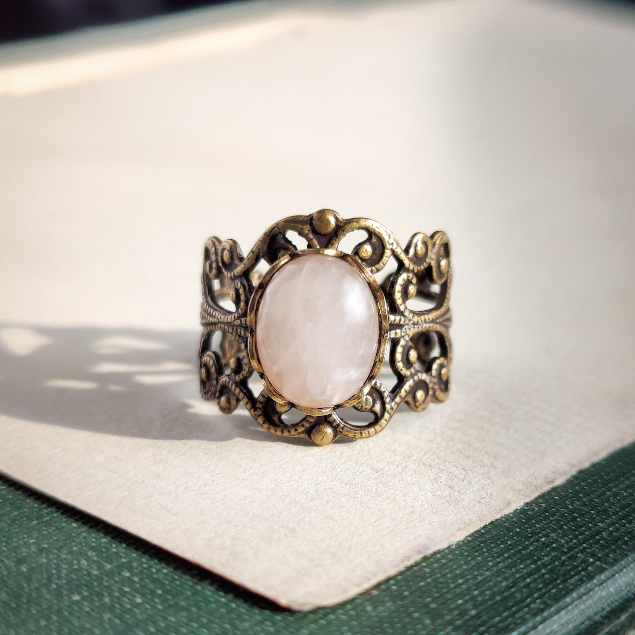 Rose Quartz Filigree Ring