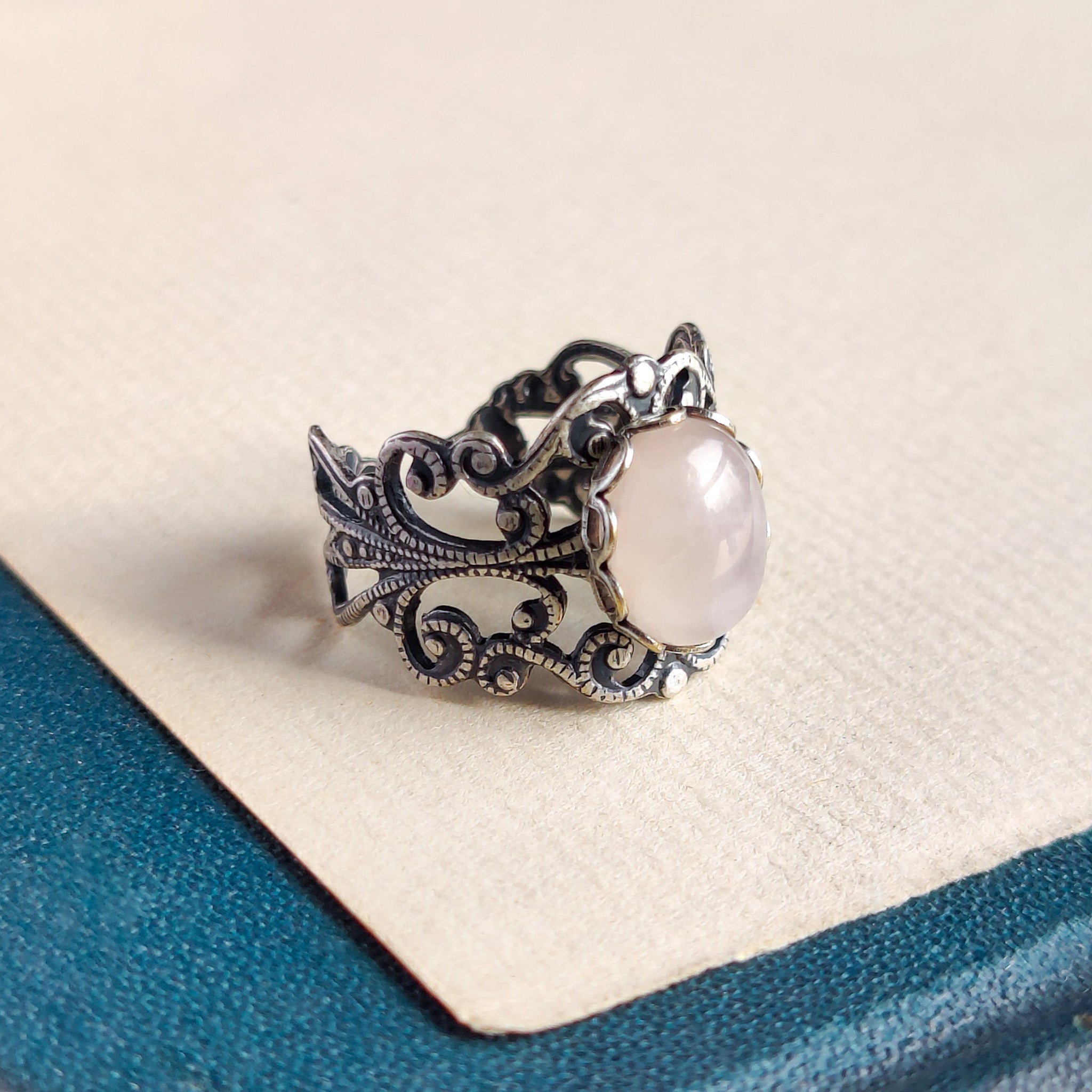 Rose Quartz Filigree Ring