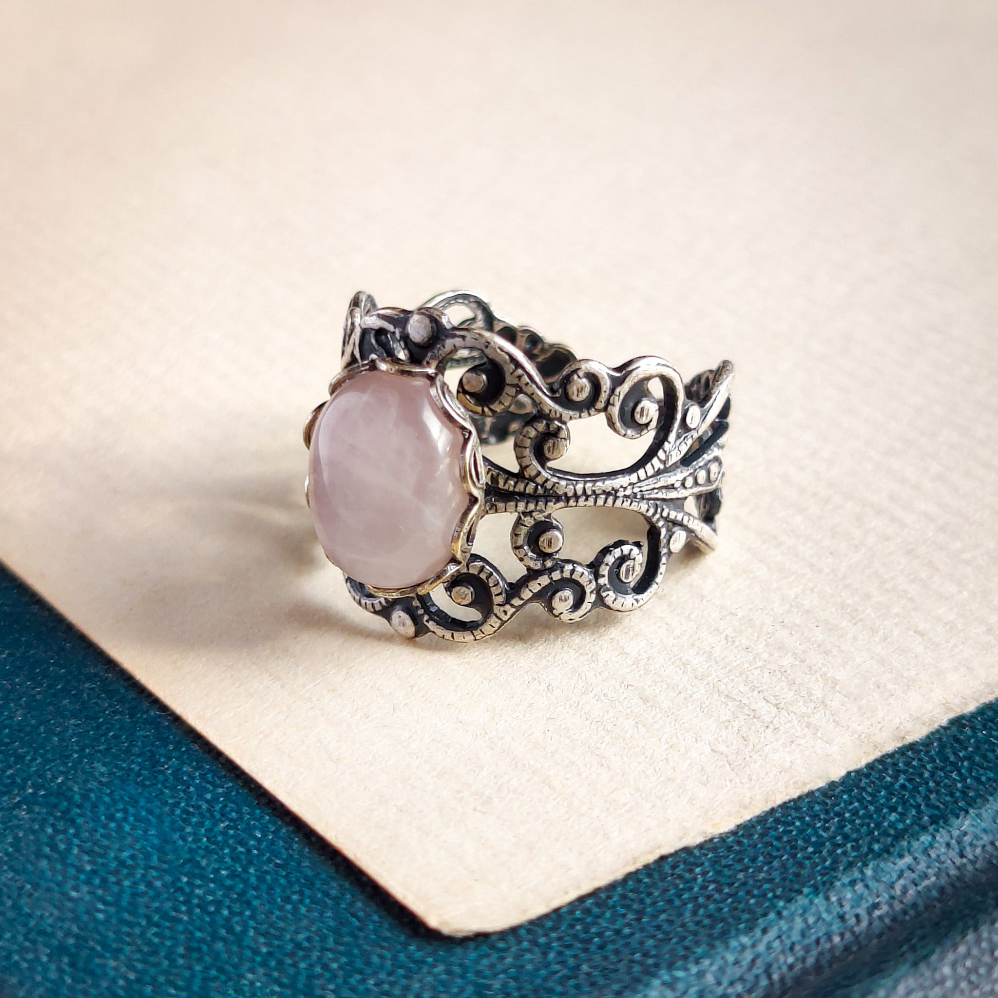 Rose Quartz Filigree Ring