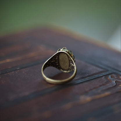 rear view of antiqued brass vintage style adjustable ring
