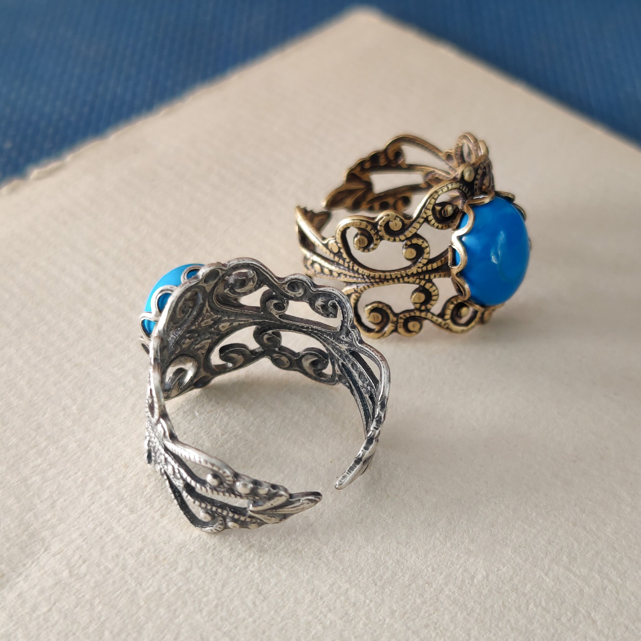 Blue Howlite Filigree Adjustable Ring