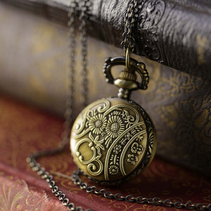 Flower Lattice Brass Battery Operated Pocket Watch Necklaces