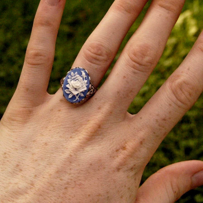 Pink Rose Cameo Ring in Antiqued Brass or Antiqued Silver