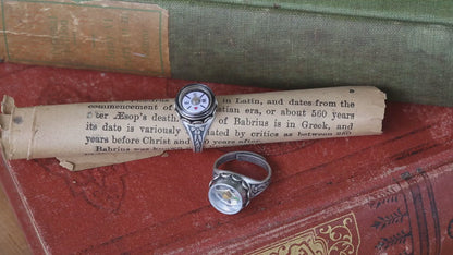 Silver Compass Ring in Vintage Style