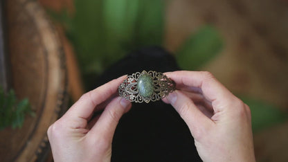 Stone Cuff Bracelet - Tree Agate, Russian Serpentine, Aventurine, Unakite