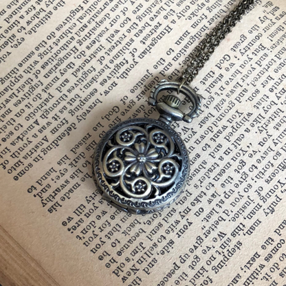 Flower Lattice Brass Pocket Watch Necklace