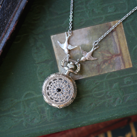 Silver Watch Necklace:  Three Styles, Bird's Nest, Lace Cuff, or Tendrils and Sunbeams