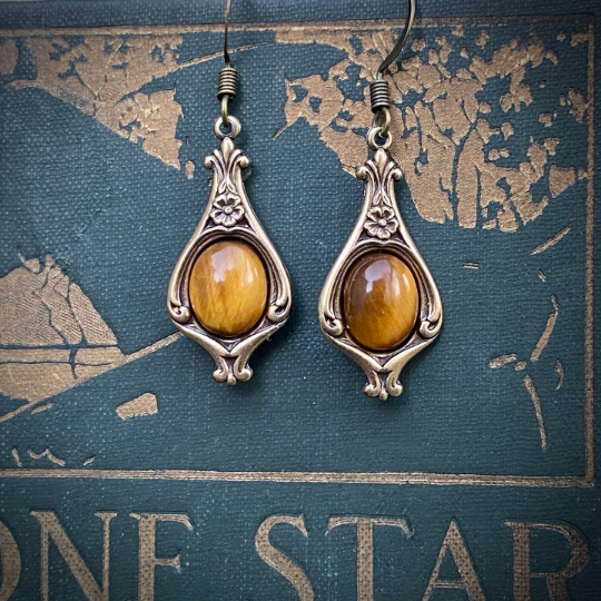 Black, Gray, Orange or Brown Semi-Precious Stone Vintage Style Drop Earrings