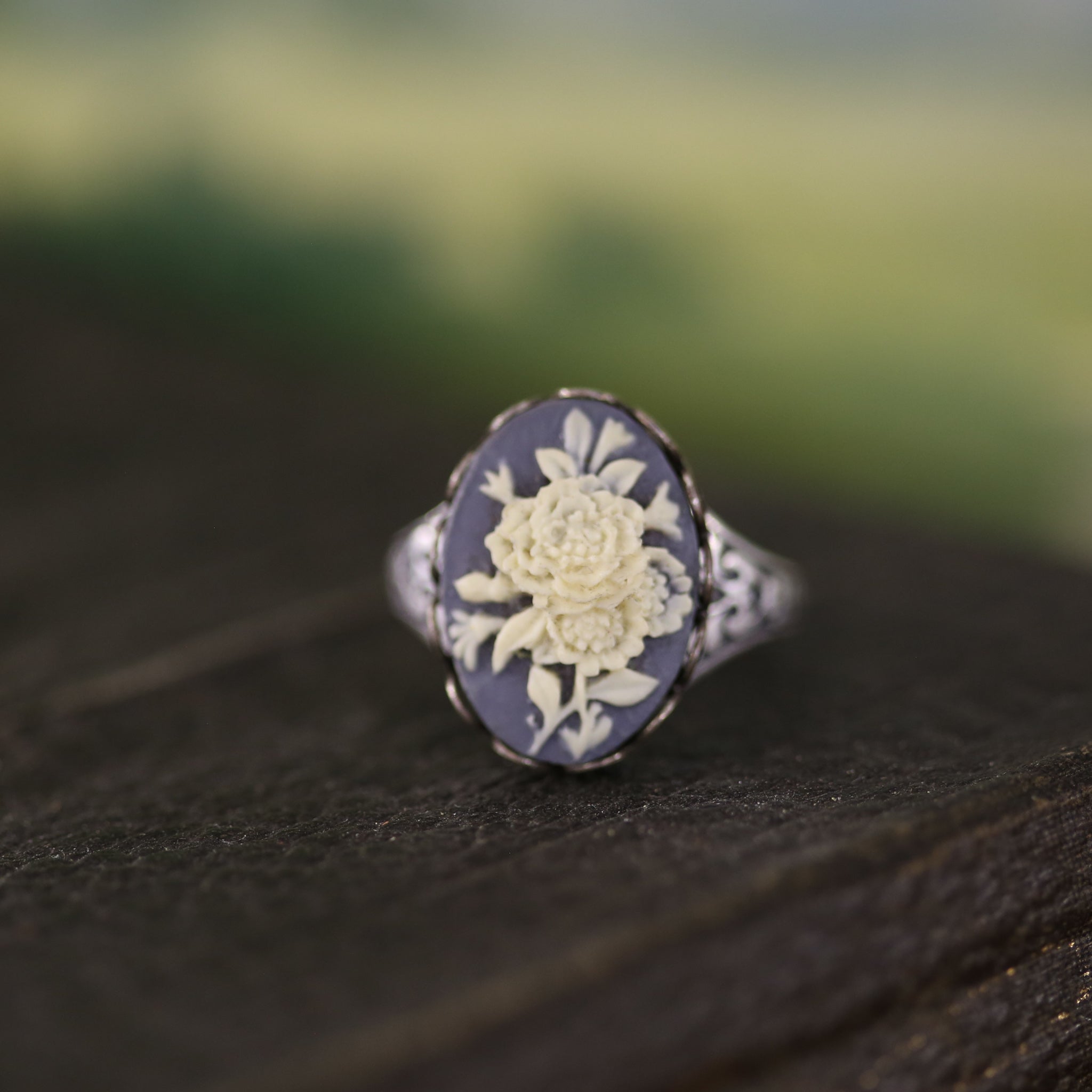 Bouquet Cameo Ring in Antiqued Brass or Silver  Choose a Color