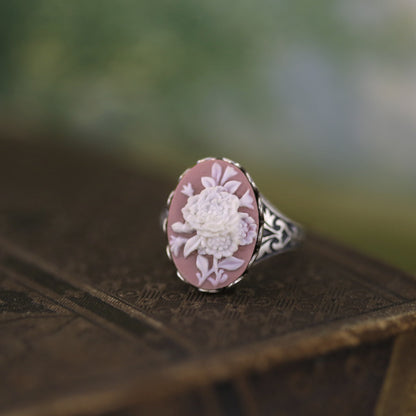 Bouquet Cameo Ring in Antiqued Brass or Silver  Choose a Color