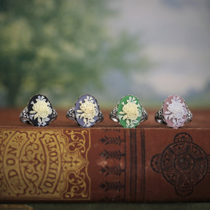 Bouquet Cameo Ring in Antiqued Brass or Silver  Choose a Color