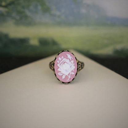 Single Rose Vintage Style Cameo Ring