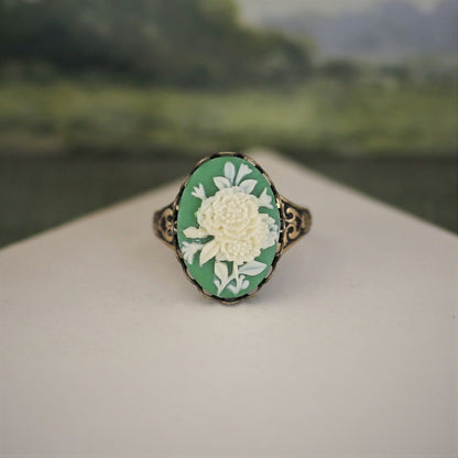 Bouquet Cameo Ring in Antiqued Brass or Silver  Choose a Color