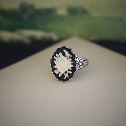 Single Rose Vintage Style Cameo Ring