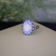 Blue Rose Cameo Ring in Antiqued Silver or Brass