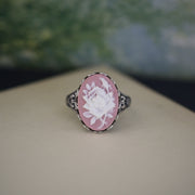 Pink Rose Cameo Ring in Antiqued Brass or Antiqued Silver